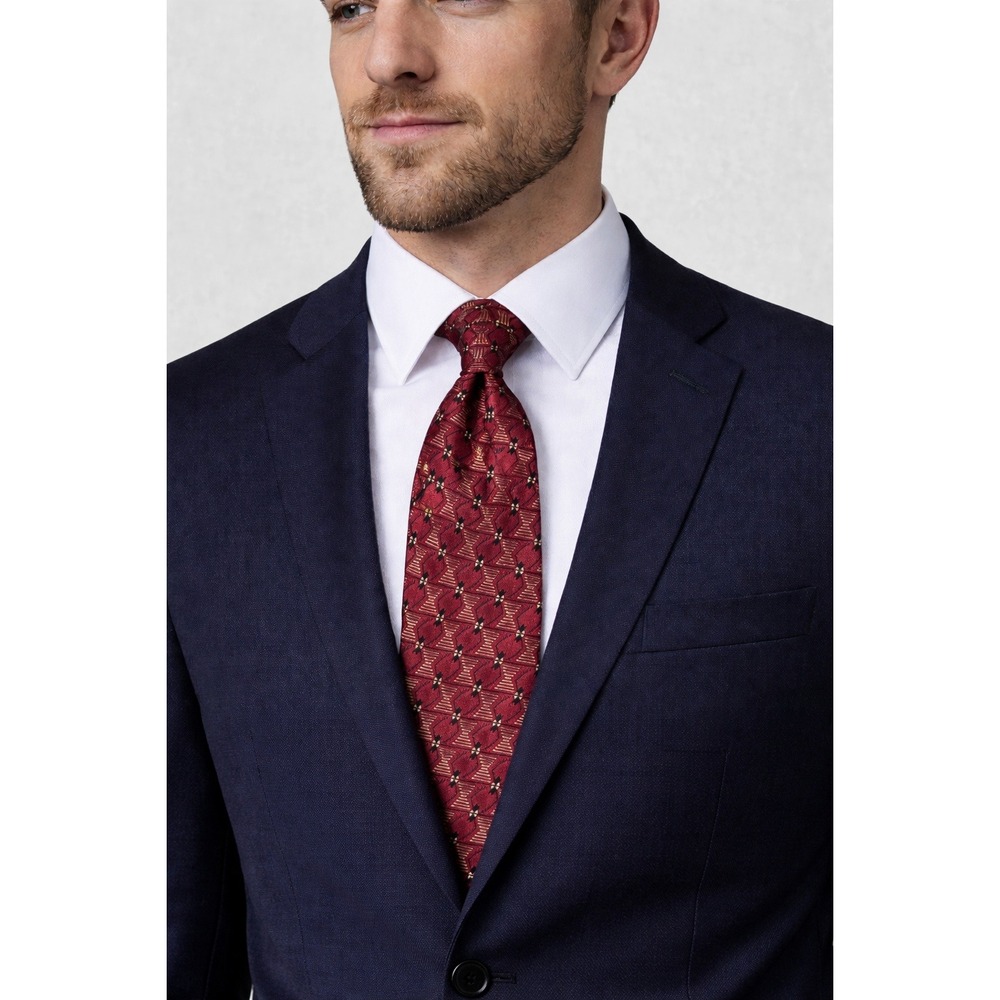 Jones New York Silk Tie Burgundy Red Geometric Diamond Stripe Woven Mens USA